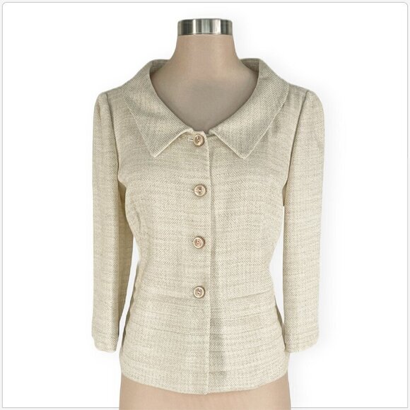Armani Collezioni Ivory Puff 3/4 Sleeve Tiered Career Jacket Blazer NEW NWOT 10 - Picture 1 of 7